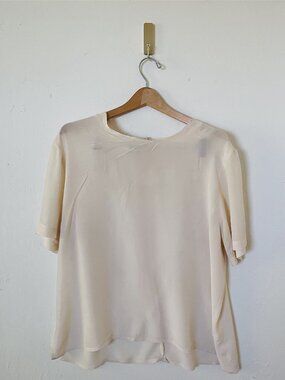 August Max Woman's Timeless Classic Minimalist Cream Silk Blouse 1X